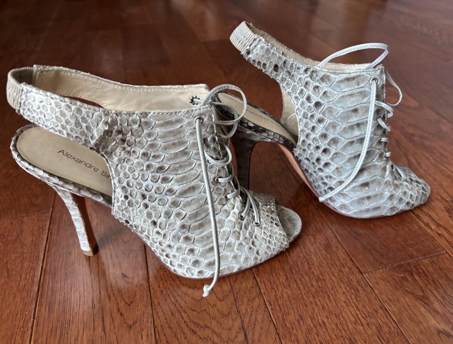 Alexandre Birman Heels Python Snakeskin Laced Ope… - image 1