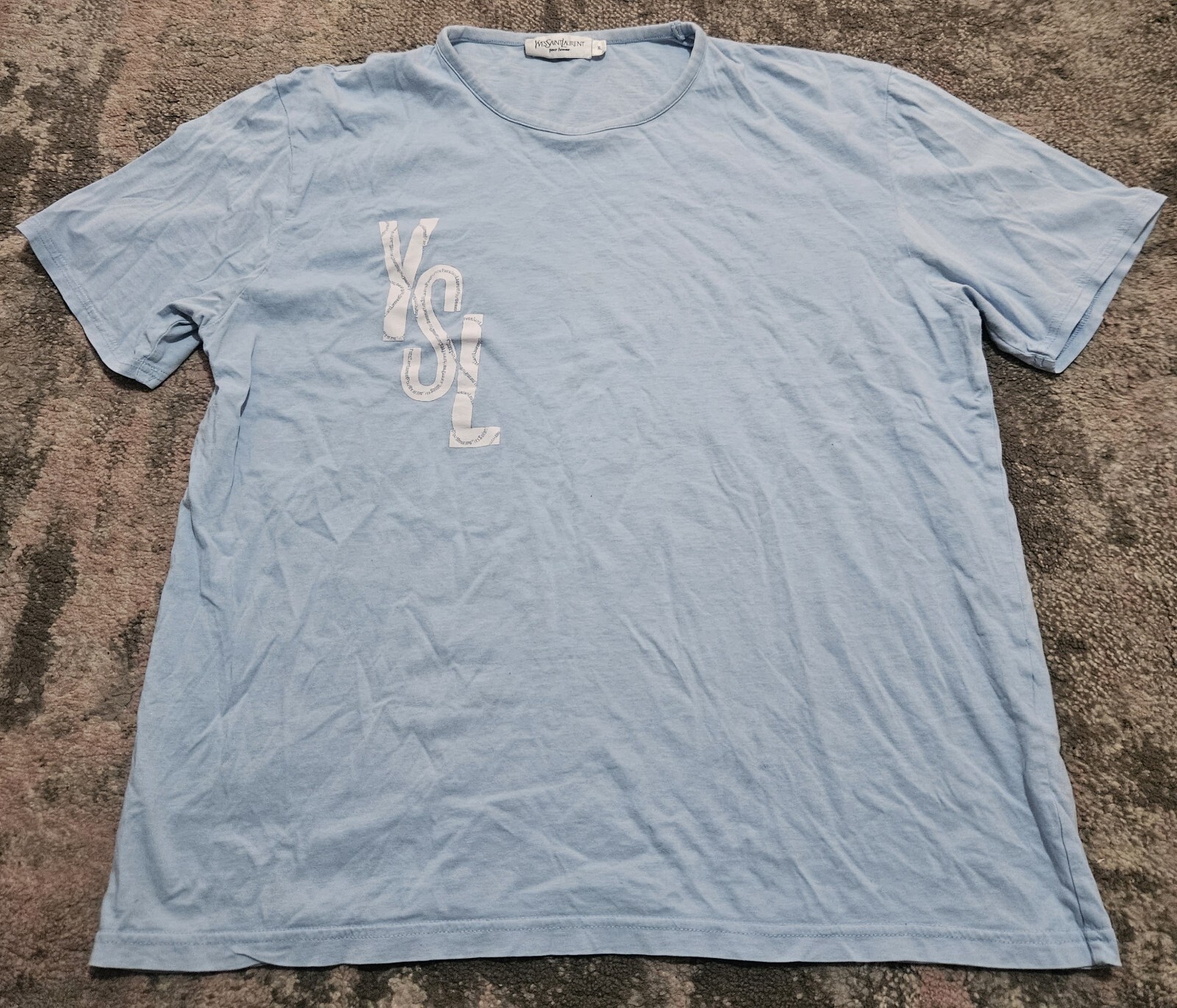 T shirt top donna blu con logo grafico YSL Saint Laurent taglia XL