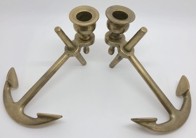 Brass Anchor Candle Holders Set Of 2 Whimsical Nautical Beach
