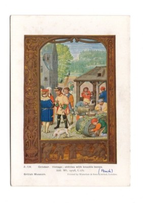 British Museum Art Postkarte - Oktober. Kegeln mit Knöchel-Knochen, um 1520