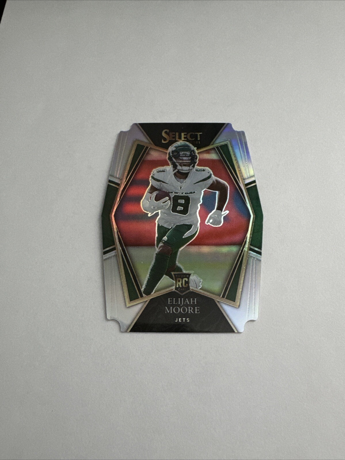 2021 Panini Select Elijah Moore Premier Level Rookie RC Silver Prizm Die Cut SP