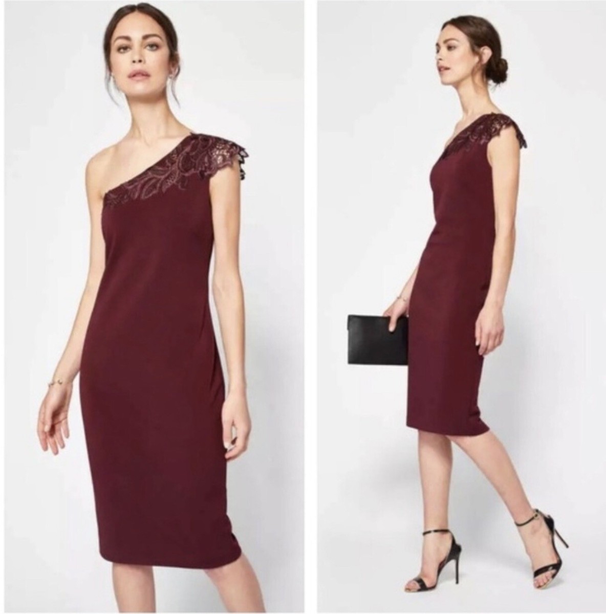NWT Ted Baker London Size US 10 Jalis Burgundy One Shoulder Cocktail Dress  | eBay