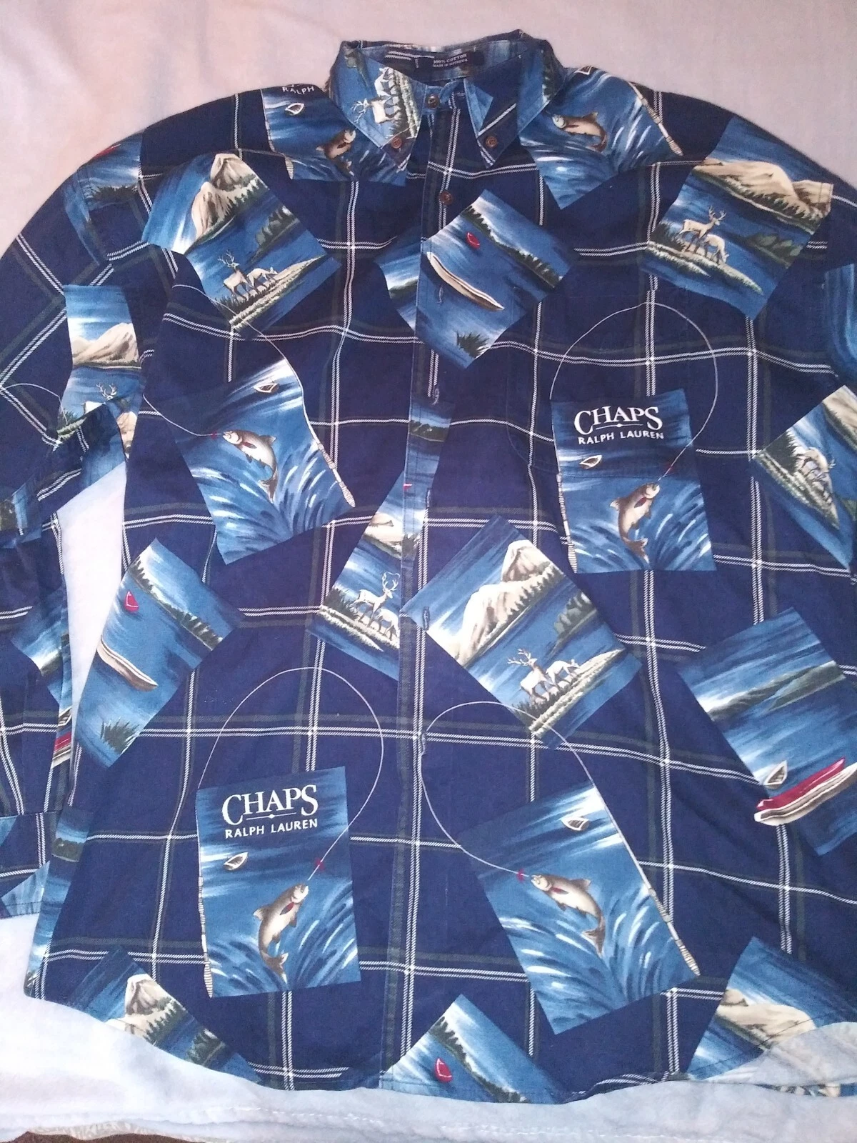 Men's Chaps Ralph Lauren Long Sleeve Outdoor/wildlife Theme Button Up Shirt (L)