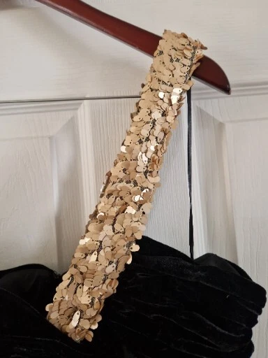 One Shoulder Party Dress "Rare Opulence" Black Velvet Feel Net Sequins Size 10 - Image 4 of 4