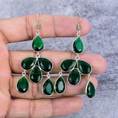 Chrome Diopside Gemstone Dangle 925 Sterling Silver Earring Jewelry For Gift - Imagen 2 de 4