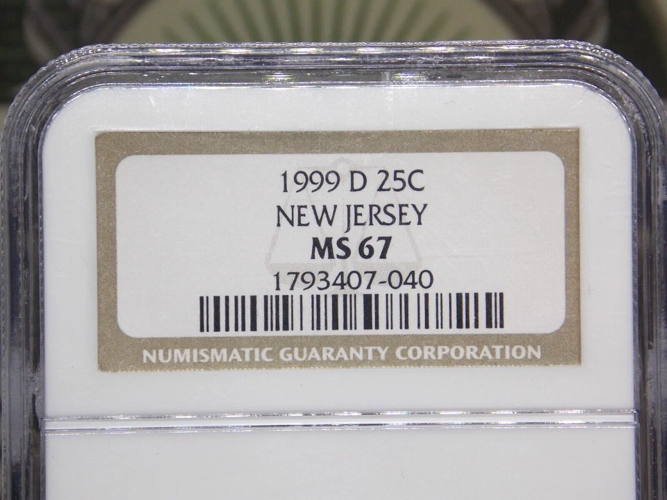 1999 "D" State ** NEW JERSEY** Washington Quarter 25c NGC MS67 #040 GEM BU ECC&C - Image 4 of 4