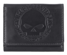 Harley-Davidson Men's Willie G Skull Snap Tri-Fold Leather Wallet, Black