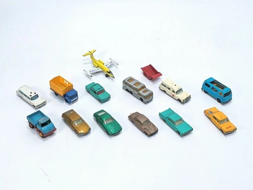 MATCHBOX LESNEY Lot of 13 Vehicles, cars, trucks, ambulances, plane, and parts