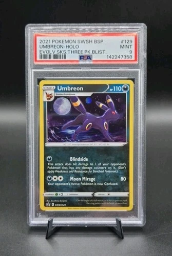 Pokémon UMBREON SWSH129 SWIRL PSA 9 | Mint | Evolving Skies 3-pack Blister| 2021