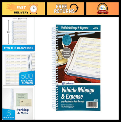 Vehicle Mileage & Expense Journal - 588 Entries, 6 Receipt Pockets, Spiral Bound