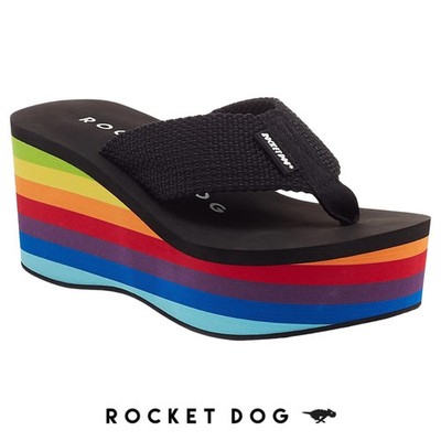Damen Plateau Zehenstegsandalen Rocket Dog Crush Sommerschuhe Regenbogen