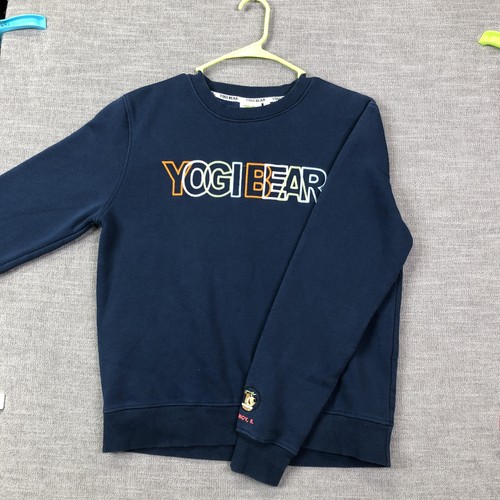 Yogi Bear Sweatshirt Mens L Blue Yogi Bear Graphic Embroidered Fleece Pullover