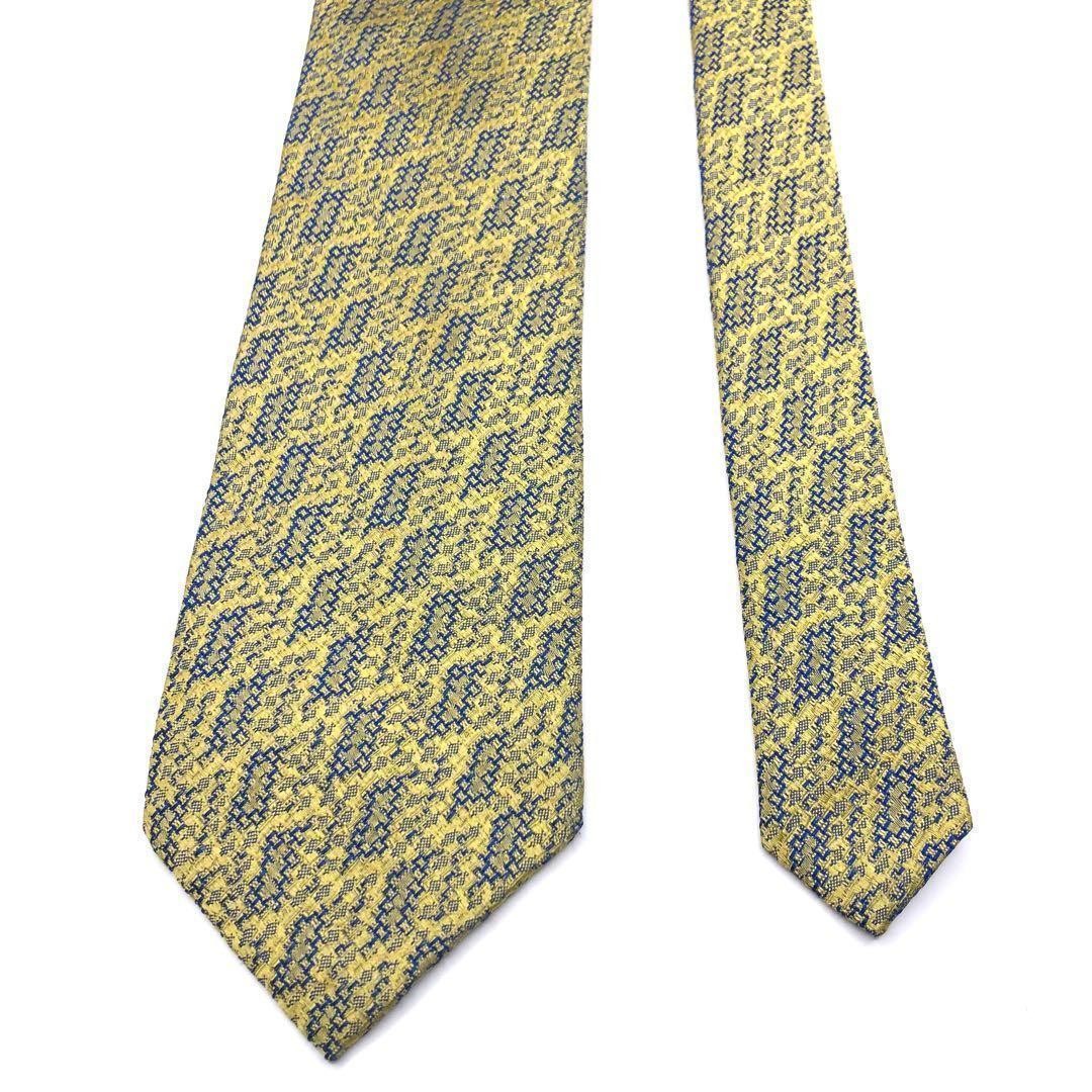 Versace Yellow Blue Pattern Silk Necktie All Over Design Used thumbnail 2