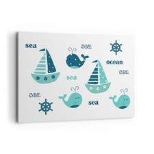 Quadro su Tela 100x70cm Balene navi bambini stelle marine Stampe Immagini Murale