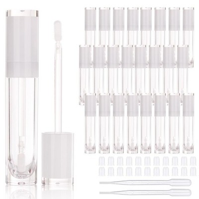 26 PCS Empty 8ml Lip Gloss Tubes, White, Round, Clear Wand, DIY, Bulk Pack