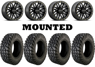 Kit 4 Moose Rigid Tires 28x10-15 on Raceline Ryno Beadlock Matte Black FXT