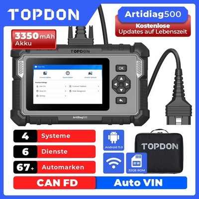 TOPDON ArtiDiag500 KFZ OBD2 Diagnosegerät Scanner Deutsch Gratis-Update Öl TPMS