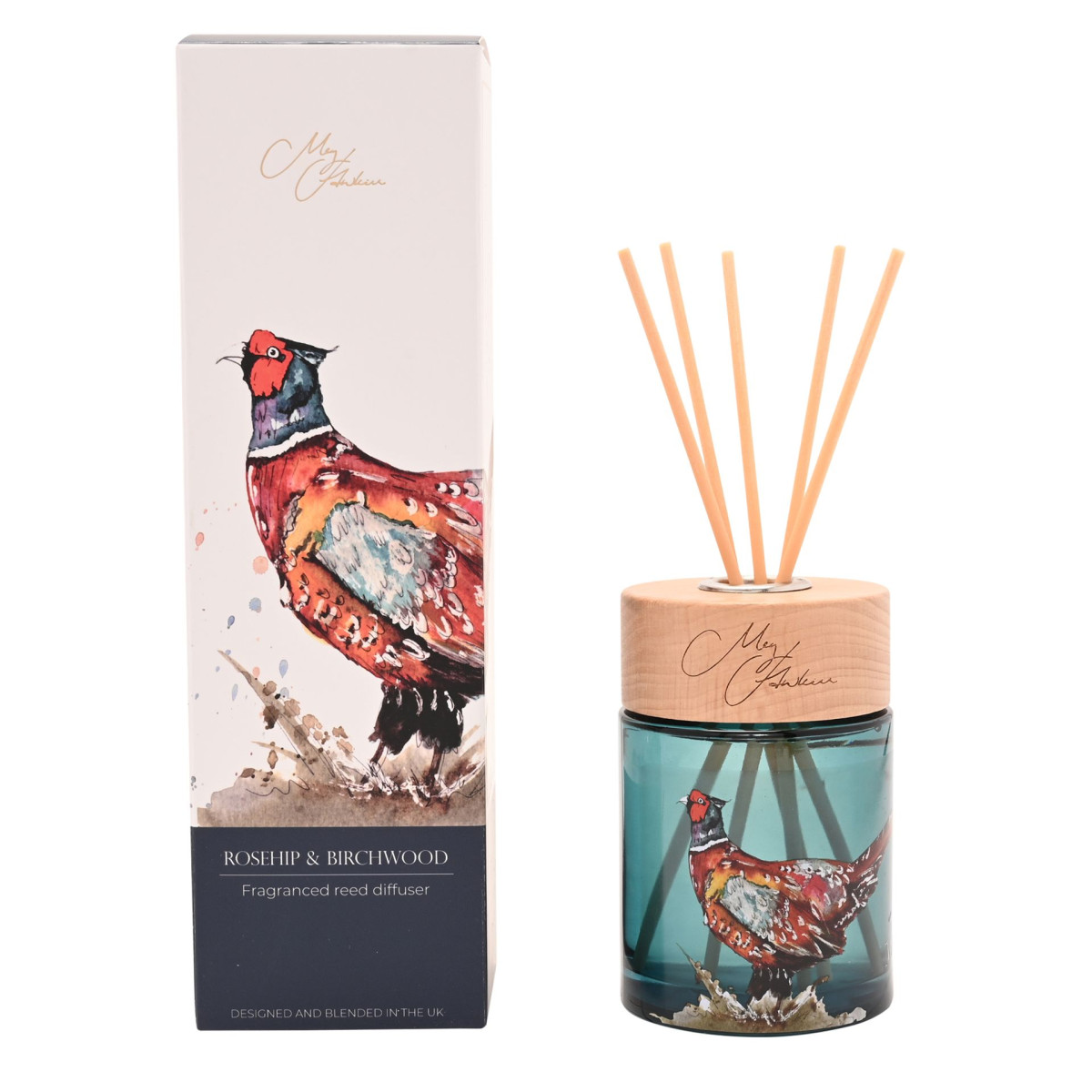 Meg Hawkins 150ml Reed Diffuser – Pheasant Rosehip & Birchwood Scent | Glass Bottle And Gift Box With Watercolour Wildlife Design – Long-Lasting Home Fragrance - Image 2