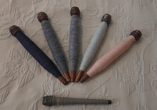 Vintage Wooden Bobbins Spools Lot of 5 Industrial with Different Color Threads