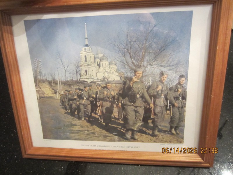 WEHRMACHT WW2 MARCHING TROOPS IN RUSSIA, FRAMED PRINT 9" X 11", OFFICIAL