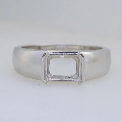 925 Sterling Silver Emerald Cut 9x7mm Bezel Setting Semi Mount Women Ring - Imagen 1 de 3