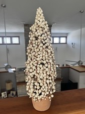 Pottery Barn Faux Potted Berry Cluster Cone Trees 24" White Terracotta NIB