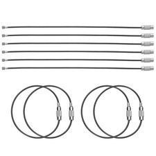 10pcs Wire Keychain Cable 6" Plastic Coated 1.5mm Stainless Steel Key Ring Black
