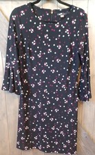 Tommy Hilfiger Womens Dress Sz 6 Black w Floral Round Neck Bell Sleeve Stretch