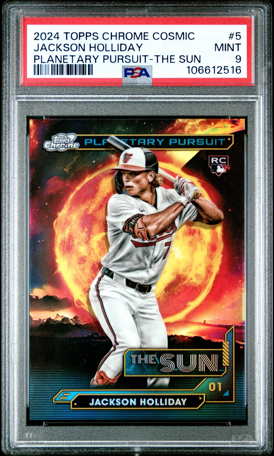 2024 TOPPS COSMIC CHROME PLANETARY PURSUIT THE SUN #5 JACKSON HOLLIDAY PSA 9