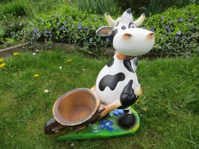 Kuh Schubkarre 45cm lustik Dekofigur Garten Deko Figur Pflanztopf Skulptur