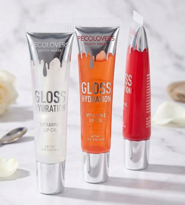 PECOLOVERS Vitamin E Hydrating Lip Oil Glossy Shine Clear Orange Red 0.47 fl oz
