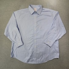 Brooks Brothers Shirt Men 17.5 34 Blue Plaid Traditional Fit Stretch Button Up