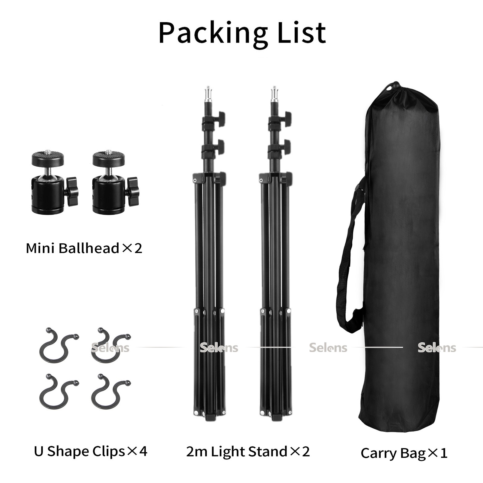 2PCS 2M 79"" Light Stand Tripod Photography LED Flash Photo Studio + Ballhead Bag