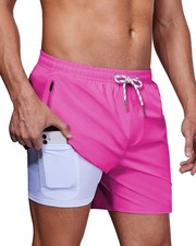Mens Swim Trunks 5 Inch Swim Trunks with Compression Liner 2 In 1 Soft Stretc...