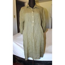 Elena Baldi Linen Women's Midi Dress XL Green Roll sleeve Italy Pocket Lagenlook