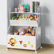Toy Storage Organizer with Wheels - 3-Tier Kids Large Toy Box, Toy Chest Storage