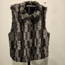 Women's Cejon Grey & Black Faux Fur Sleeveless Vest Size L