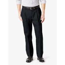 Dockers Men's Classic Fit Signature Lux Cotton Stretch Pants Pleated 34x29 Black