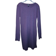 LONG SLEEVED XL JUNIORS DRESS. EGGPLANT. KEYHOLE BACK. RIBBED, FITTED.
