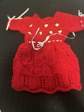 Hand crocheted Red White Chevron baby dress