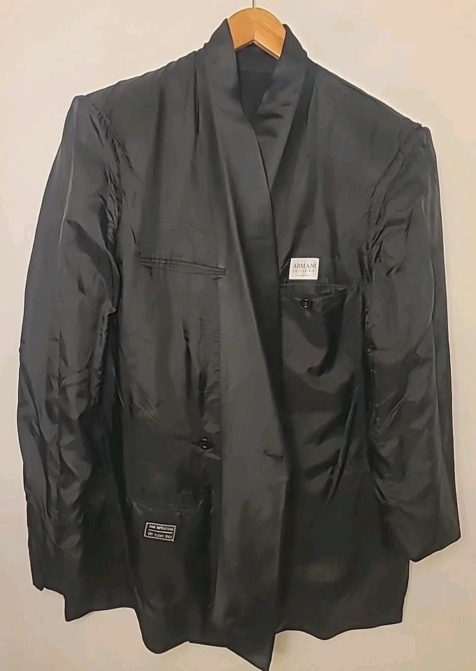 Chaqueta Esmoquin Armani Collezioni Doble Pecho Negra 44L Satén Chal Solapa Foto 4 de 4