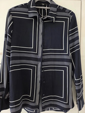 C&A Damen Bluse Gr. 38 Blau/Weiß geometrisch...