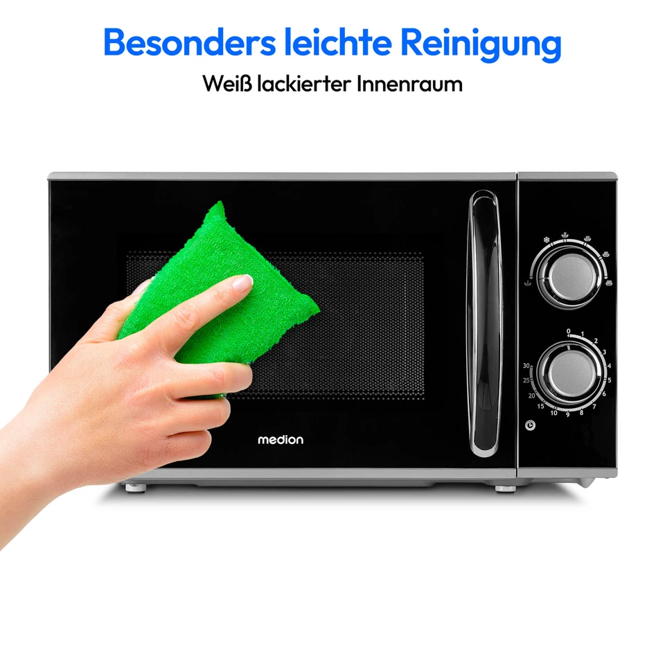 MEDION Mikrowelle 700 Watt 17 Liter Kapazität 6 Mikrowellenstufen schwarz/silber - Bild 4 von 4