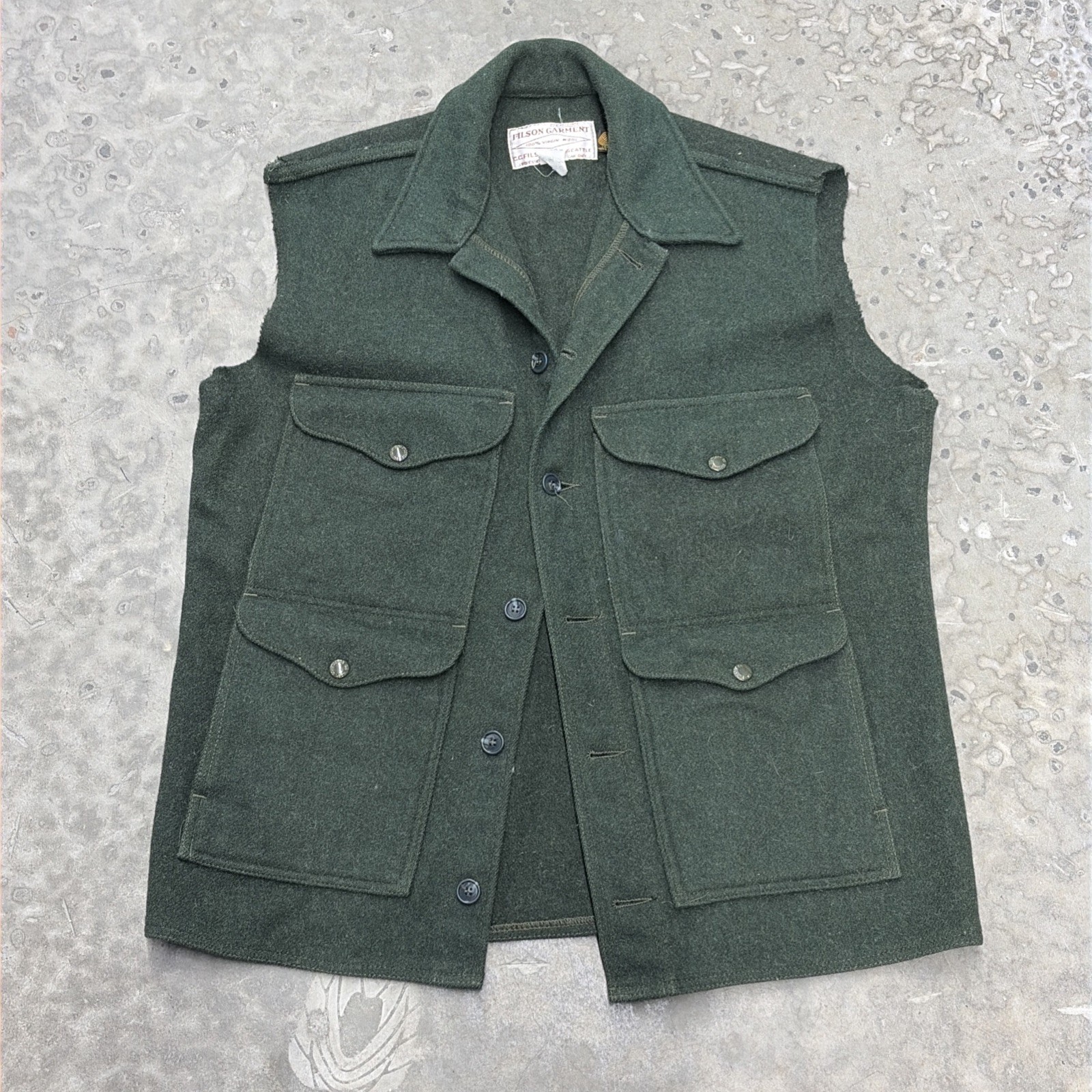 Vest Filson Mackinaw Cruiser Jacket Men’s Size 42 100% Wool Green no sleeves-image