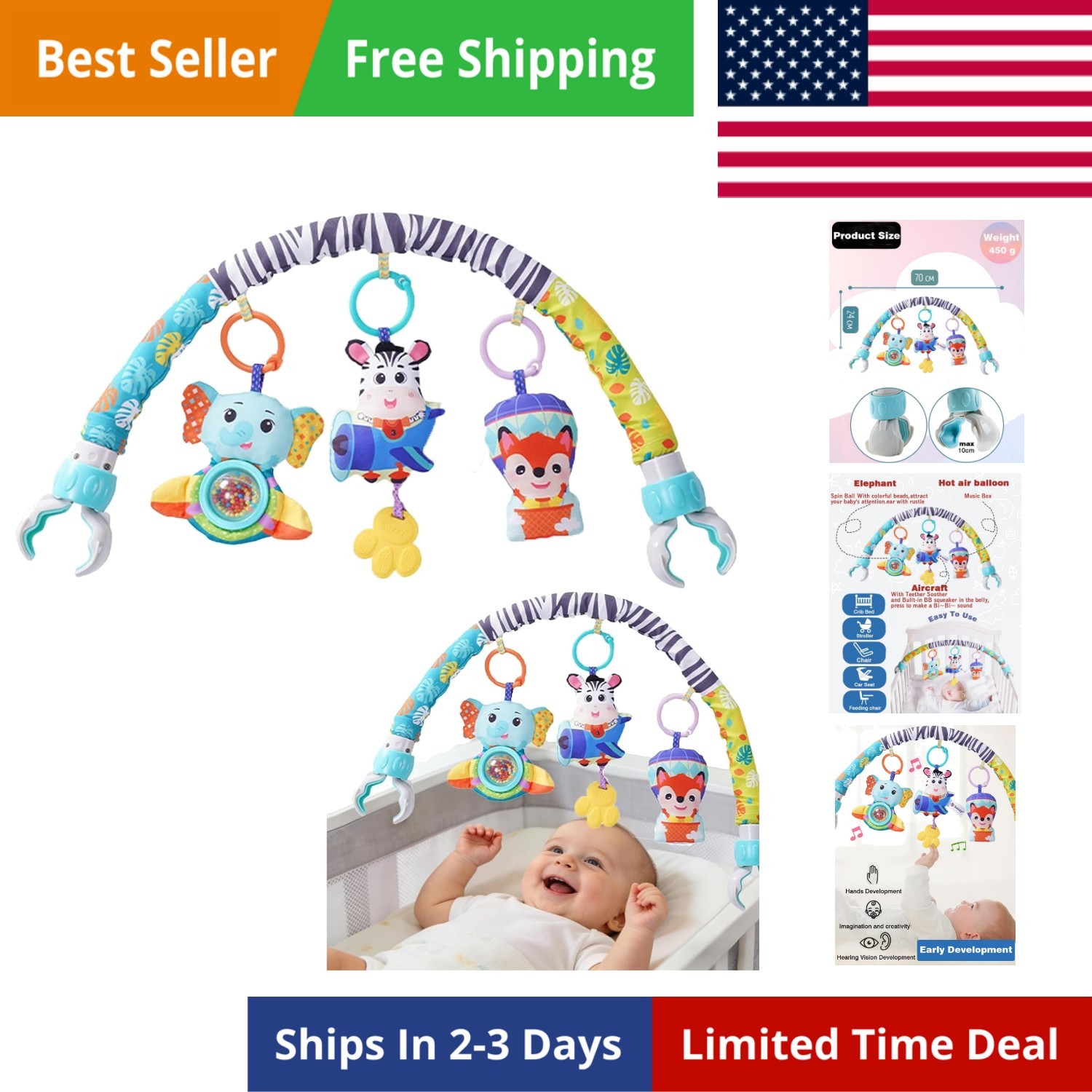 Baby Stroller Arch Toys, Car Seat Toys,Bouncer Toy Bar/Mobile for Bassinet,Ad...