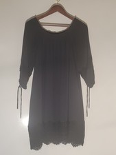 Loft Dress Womens Medium Black Lined Lace Trim 1/2 Sleeve