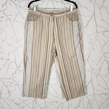Semplice Beige Stripe Stretch Denim High Rise Capri Pants | Women's 14