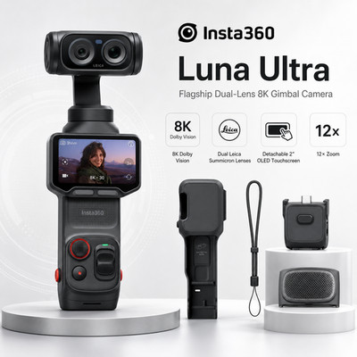 Insta360 Luna Ultra Standard Bundle 8K AI Gimbal Camera 4K120 Dual Lens Vlog 360