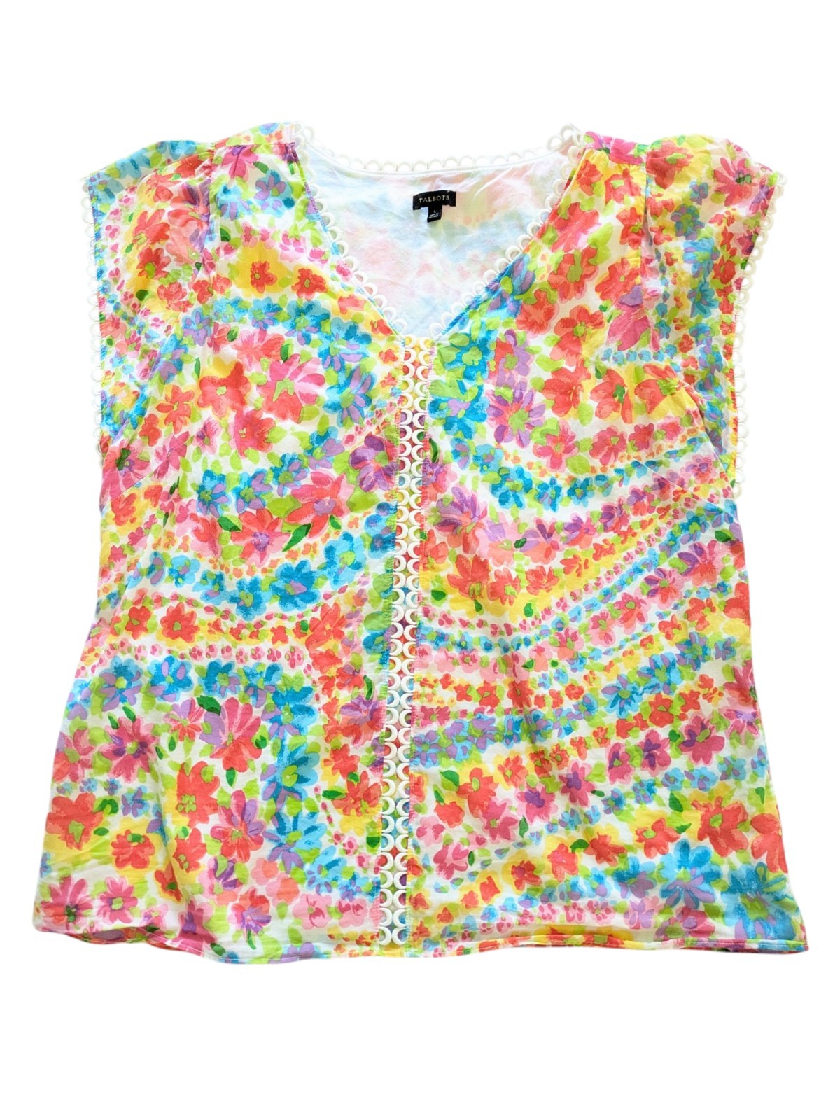 Talbots Multicolor Petal Top L Embroidered Floral Spring Summer Cotton Lined