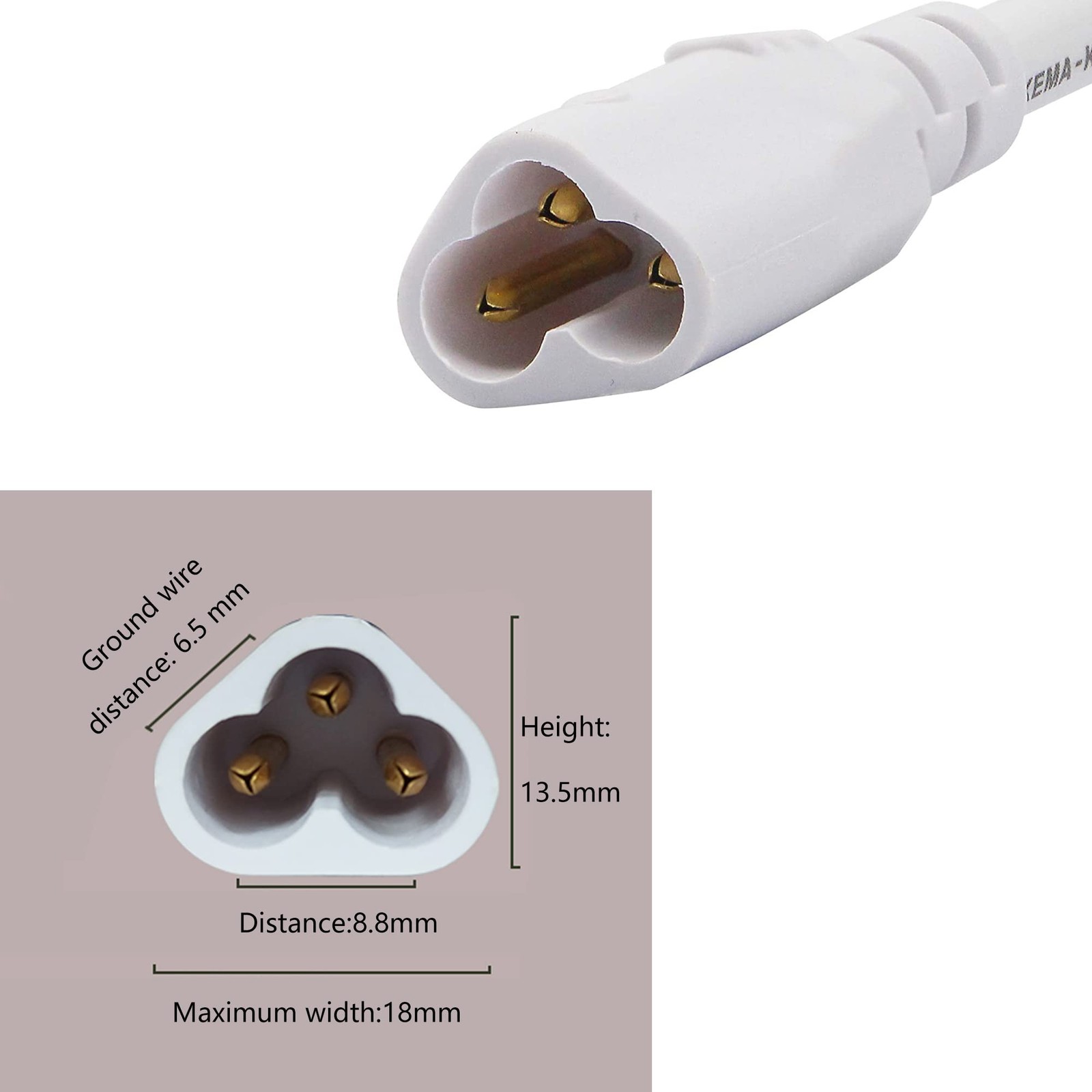 Short Wire Rop T5 T8 Splitter Cable 3Pins Wire Connector 2 Way Splitter Extension Cord ...